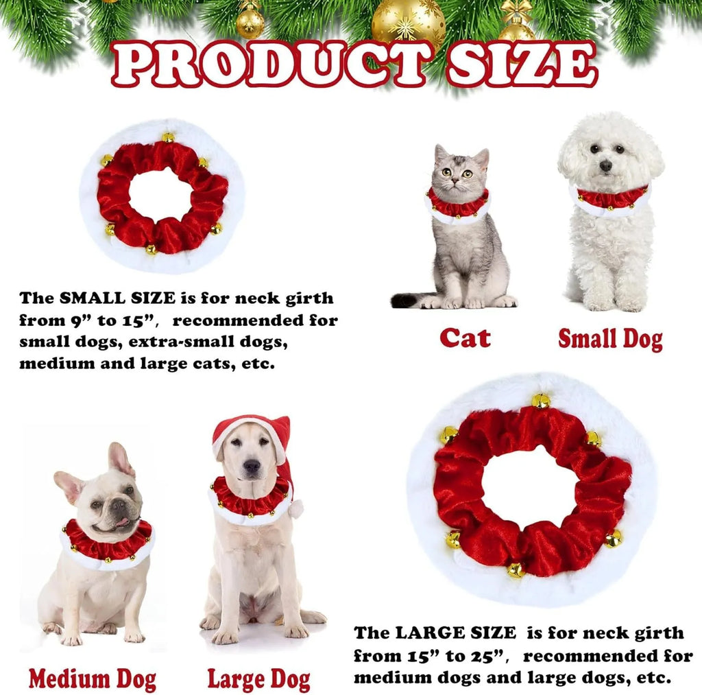 Christmas dog collar with gold bells in red and white polyester for small medium large pets