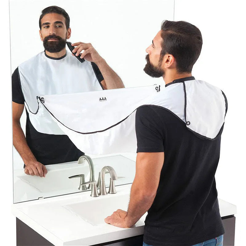 Polyester taff salon shaving apron, Black or White, 110x70cm, with suction cup and tool tray