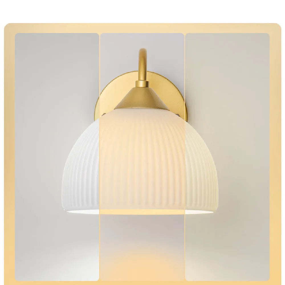 Simple postmodern corridor glass lamp with gold white frosted shade and iron frame