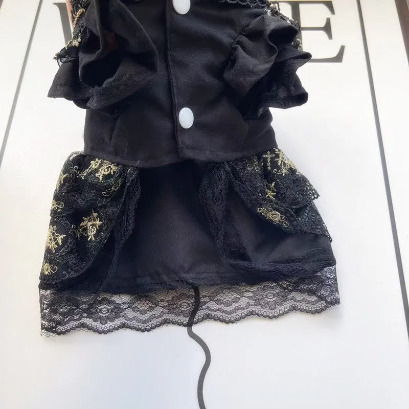 Golden gothic-style flared skirt for a small dog or cat on a white background.