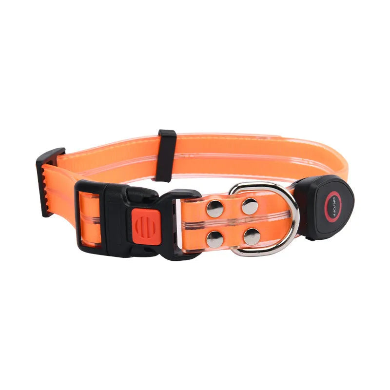 LED pet collar and hand holding rope in orange, blue, yellow or black, silk screen material, pet supplies