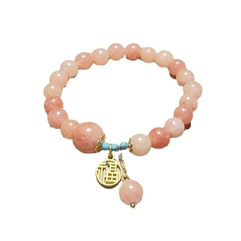 Pink agate natural stone bracelet with adjustable alloy chain and lobster clasp fastening