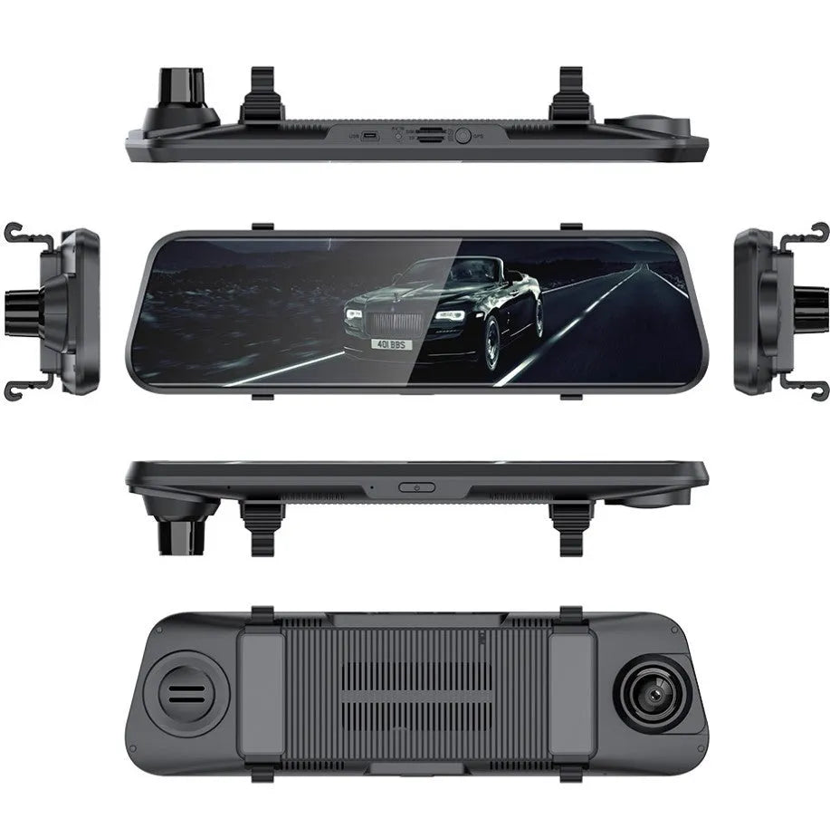 10-inch streaming media rearview mirror driving recorder with touch IPS screen and front camera