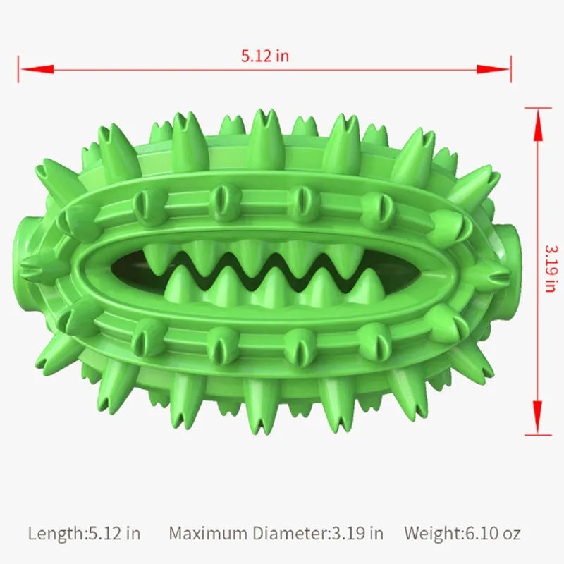 Green cactus-shaped rubber dog chew toy for dental care on a white background.