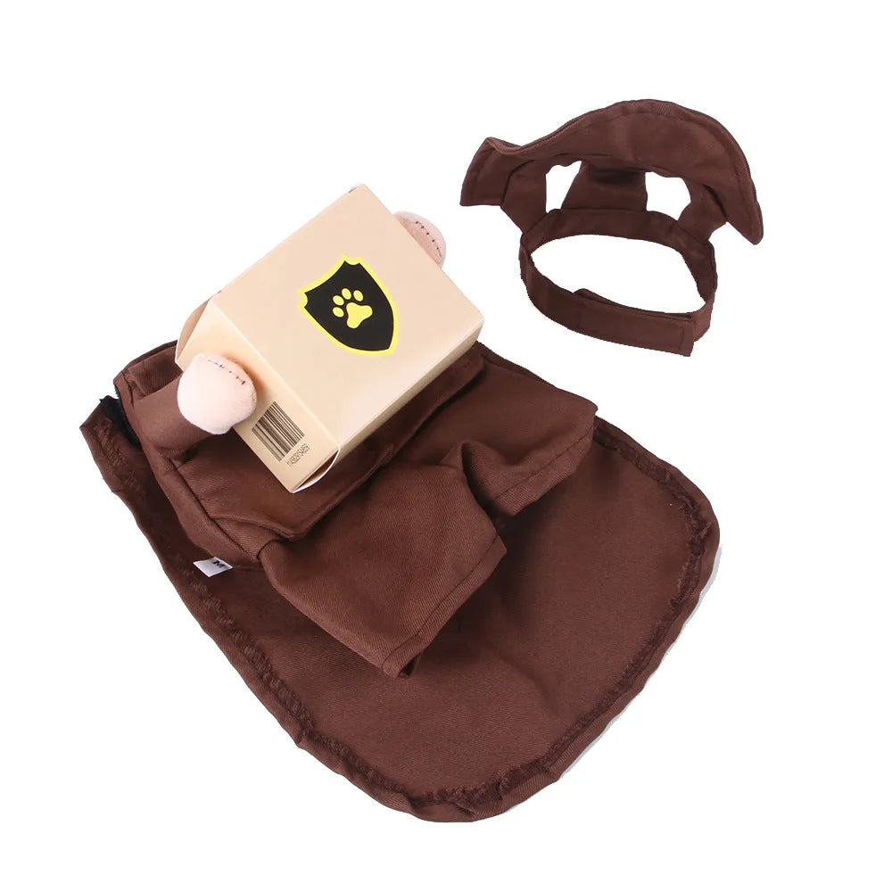 Coffee-coloured polyester pet clothing for outings in sizes S, M, L, and XL