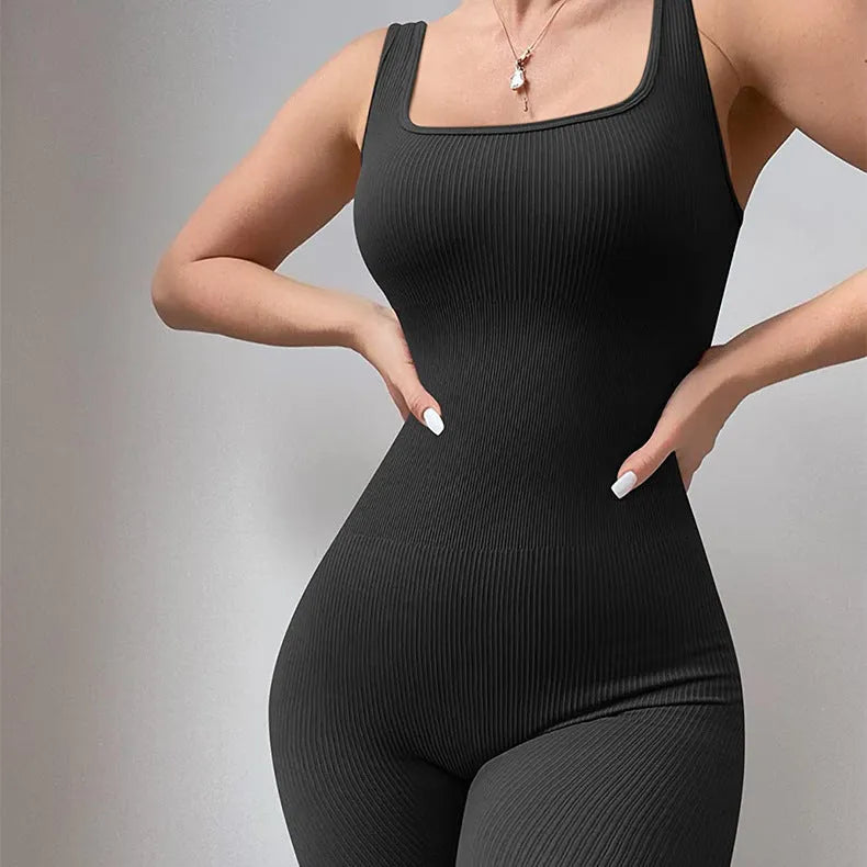 Women's long sleeve spandex suspender tights in beige with button details.