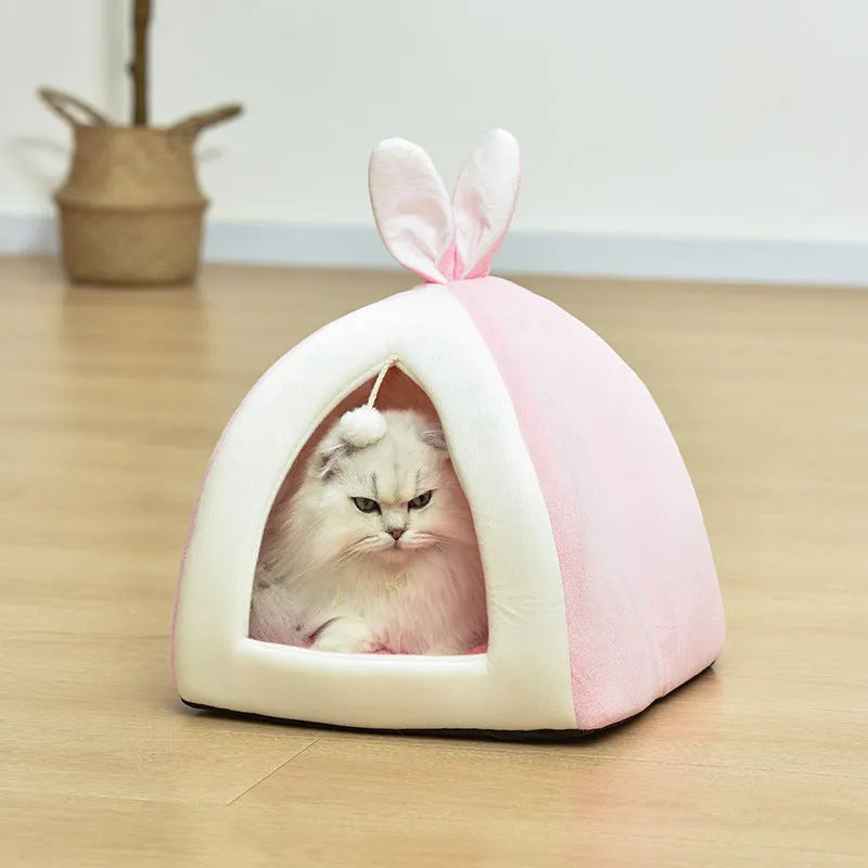 Rabbit ear Mongolian nest pet bed in grey with Arctic velvet cover, for cats and dogs