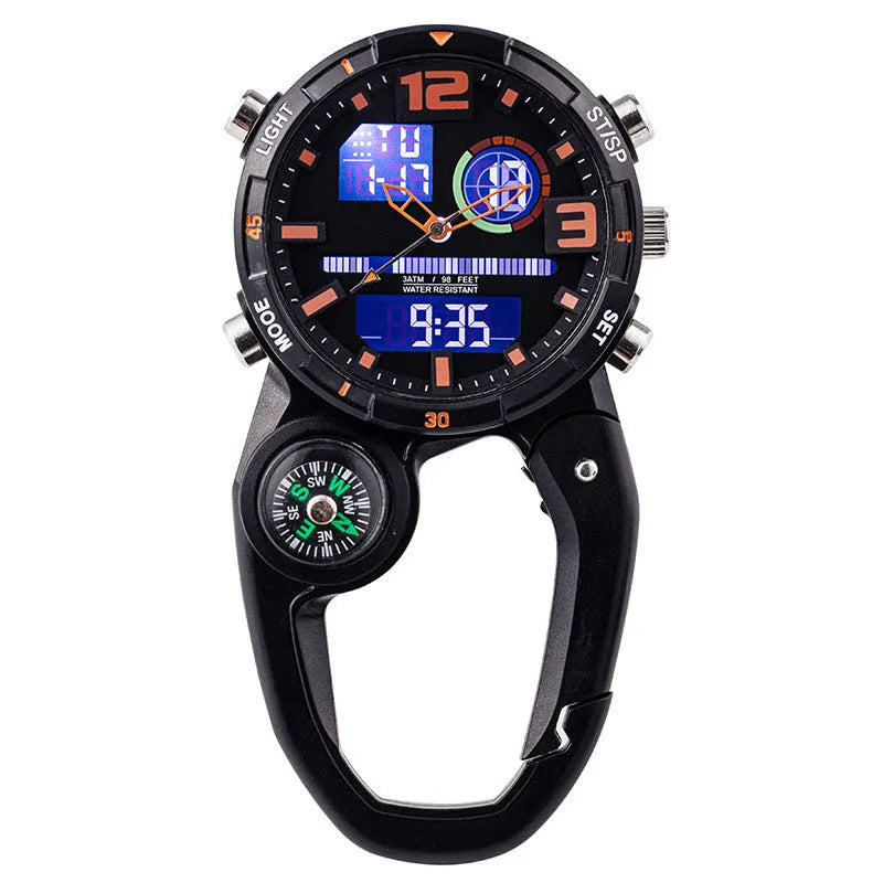 Round screen outdoor mountaineering compass watch with alloy strap and titanium metal buckle in blue dial colour option