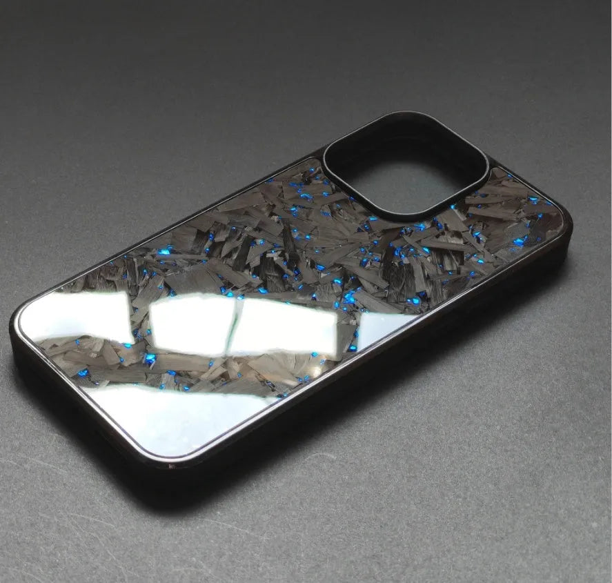 Blue gold splicing carbon fibre anti drop phone case for iPhone 16 Pro Max