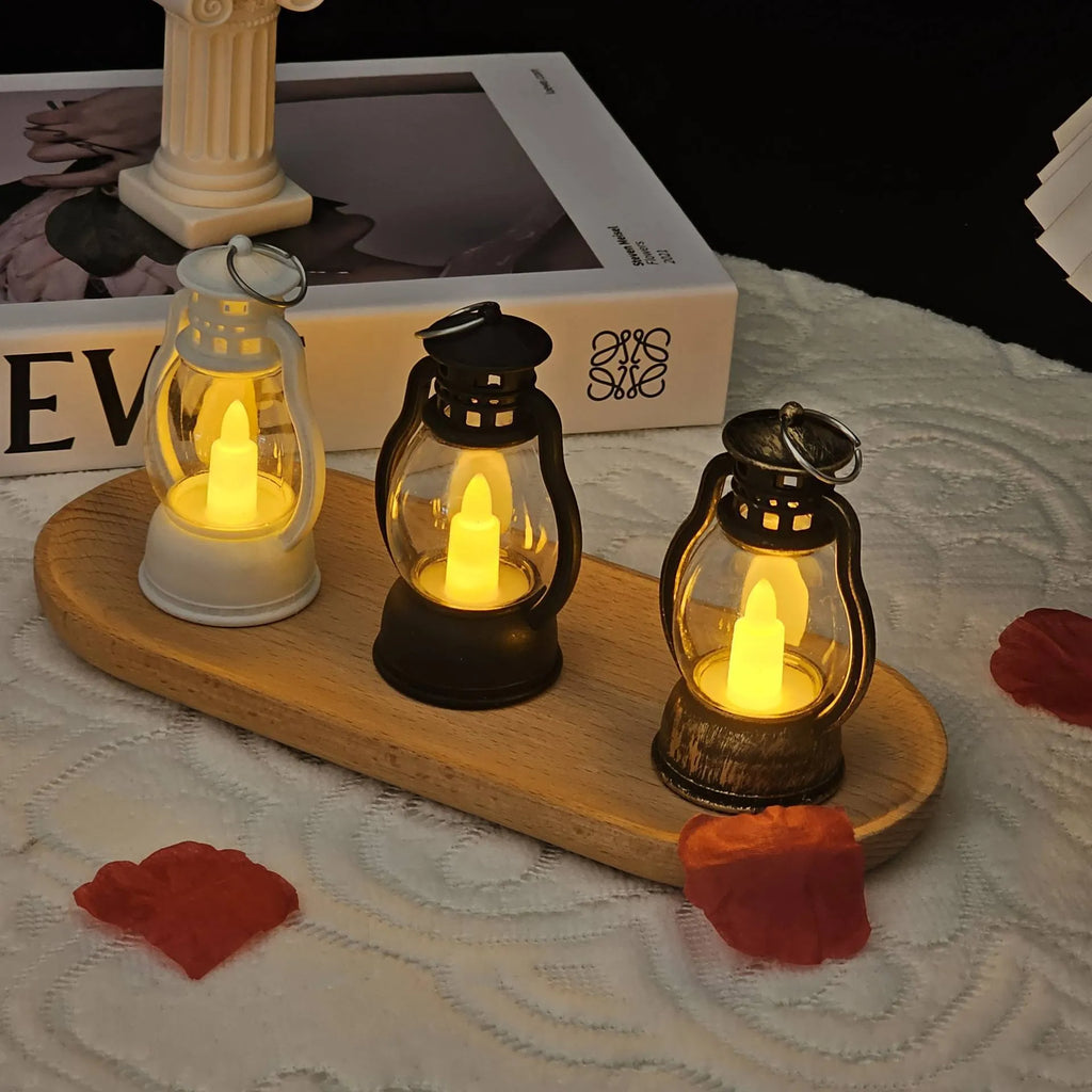 Electronic candle PP mini lantern in black bronze white for barn bar hotel decor
