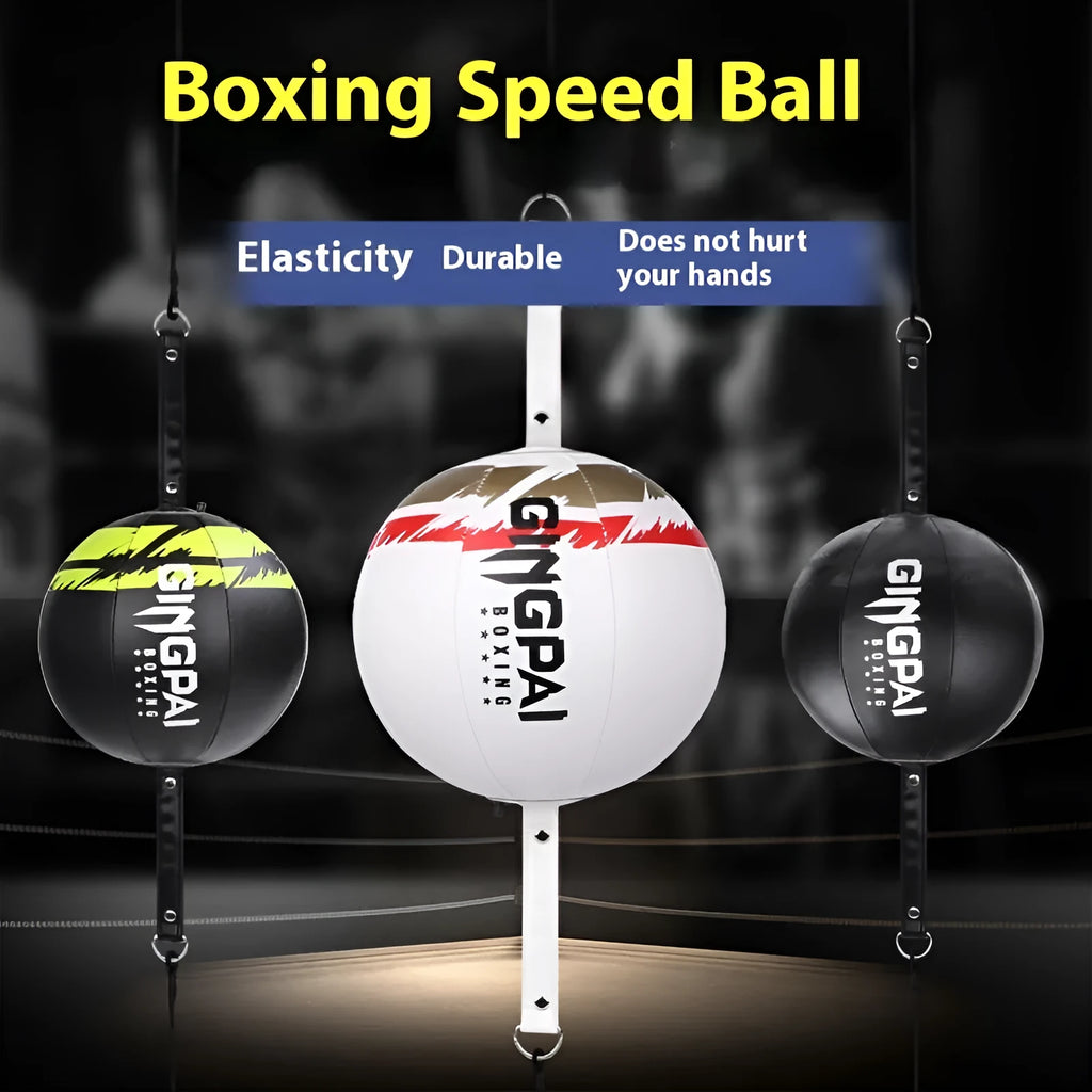 Black PU leather hanging boxing speed ball for reaction and dodge training equipment.