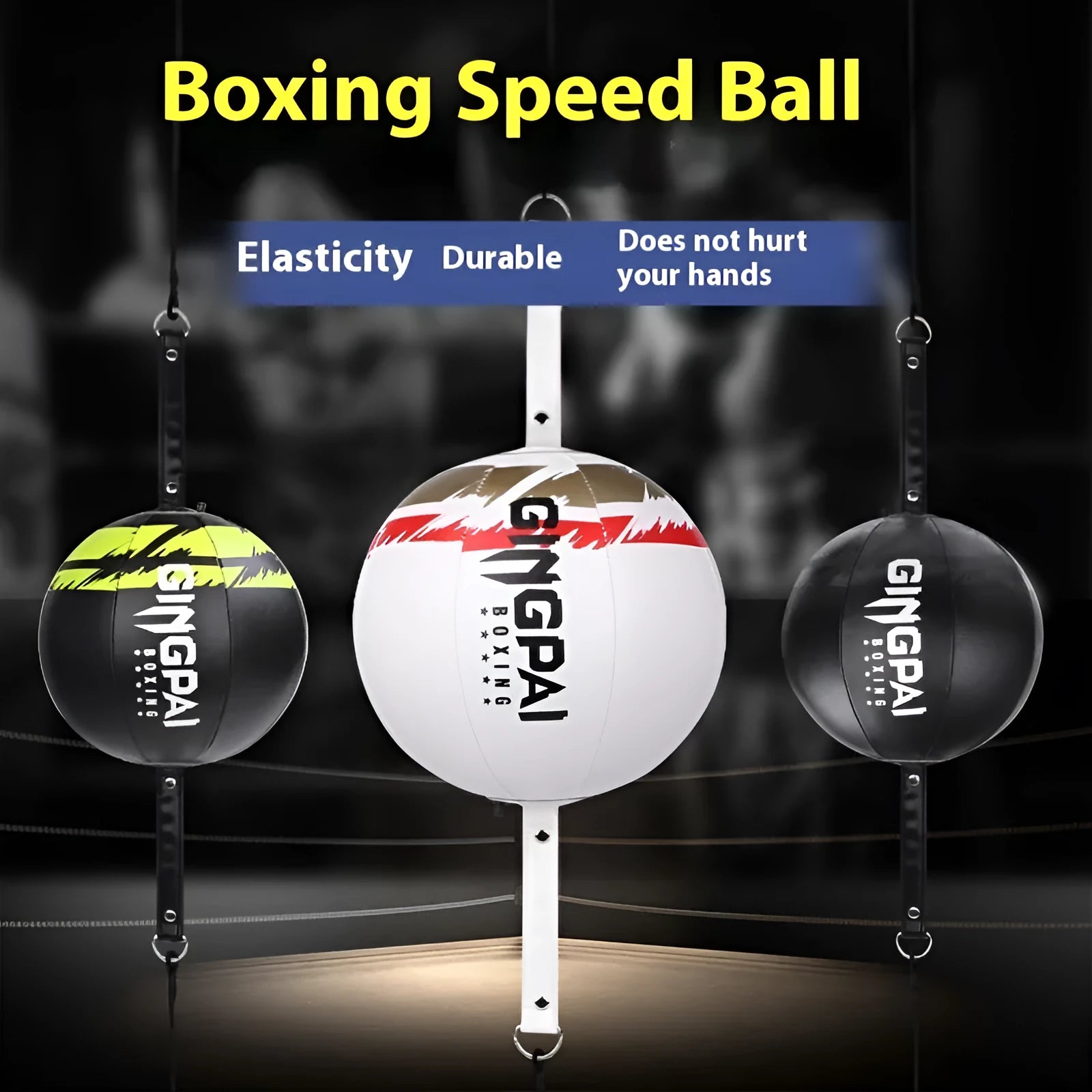 Black PU leather hanging boxing speed ball for reaction and dodge training equipment.