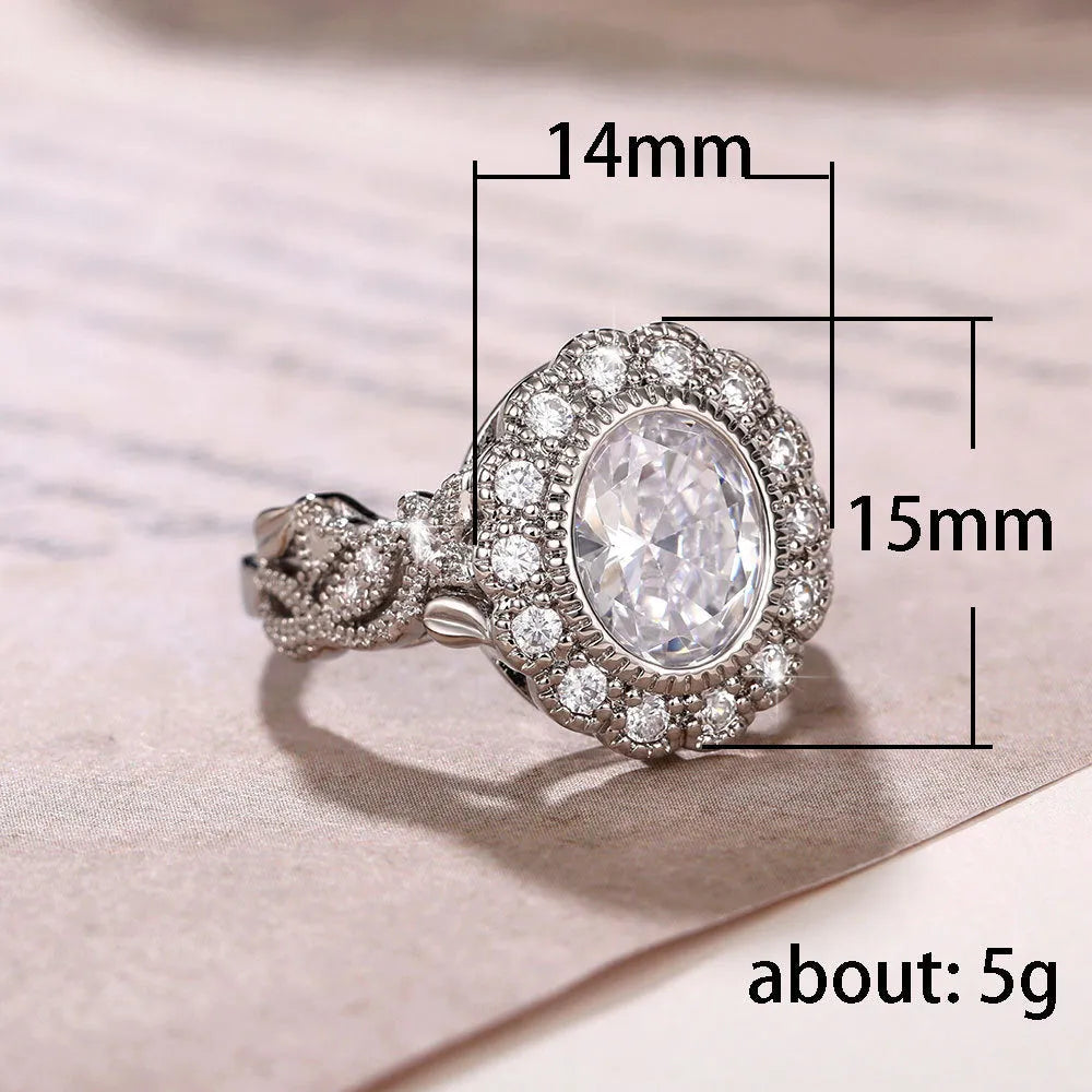 Women's copper ring with diamond plating, round zircon stone, and white gold colour finish on geometry band.