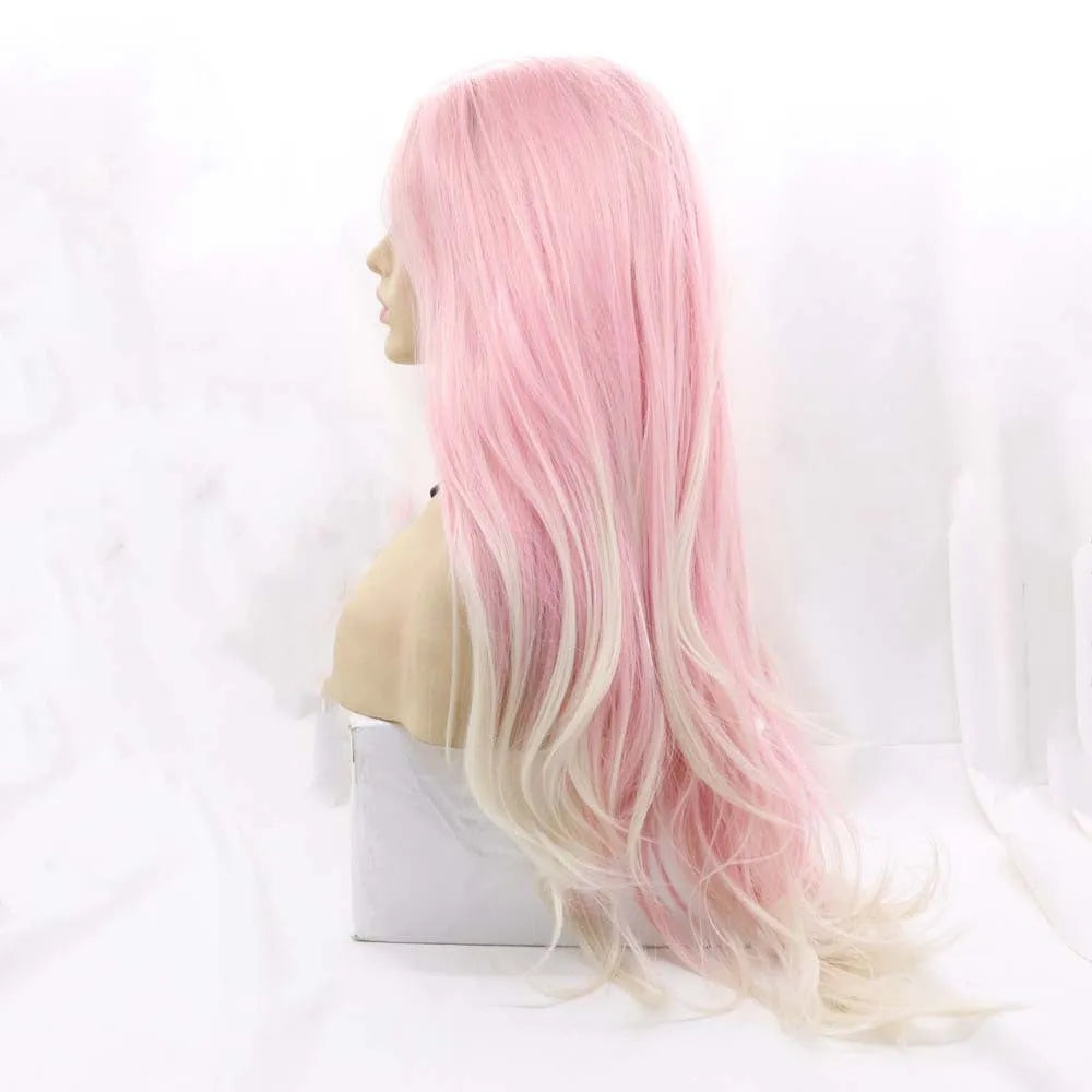 Pink gradient curly synthetic wig with big waves and fluffy volume