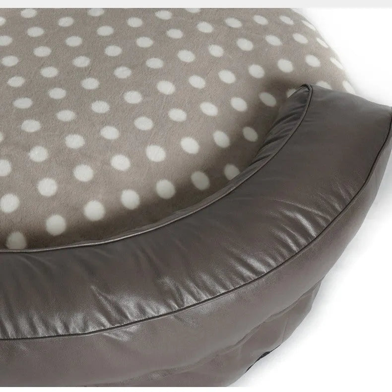 Large cloth dog bed mat in dot style khaki colour, 124 cm length, for indoor kennel use