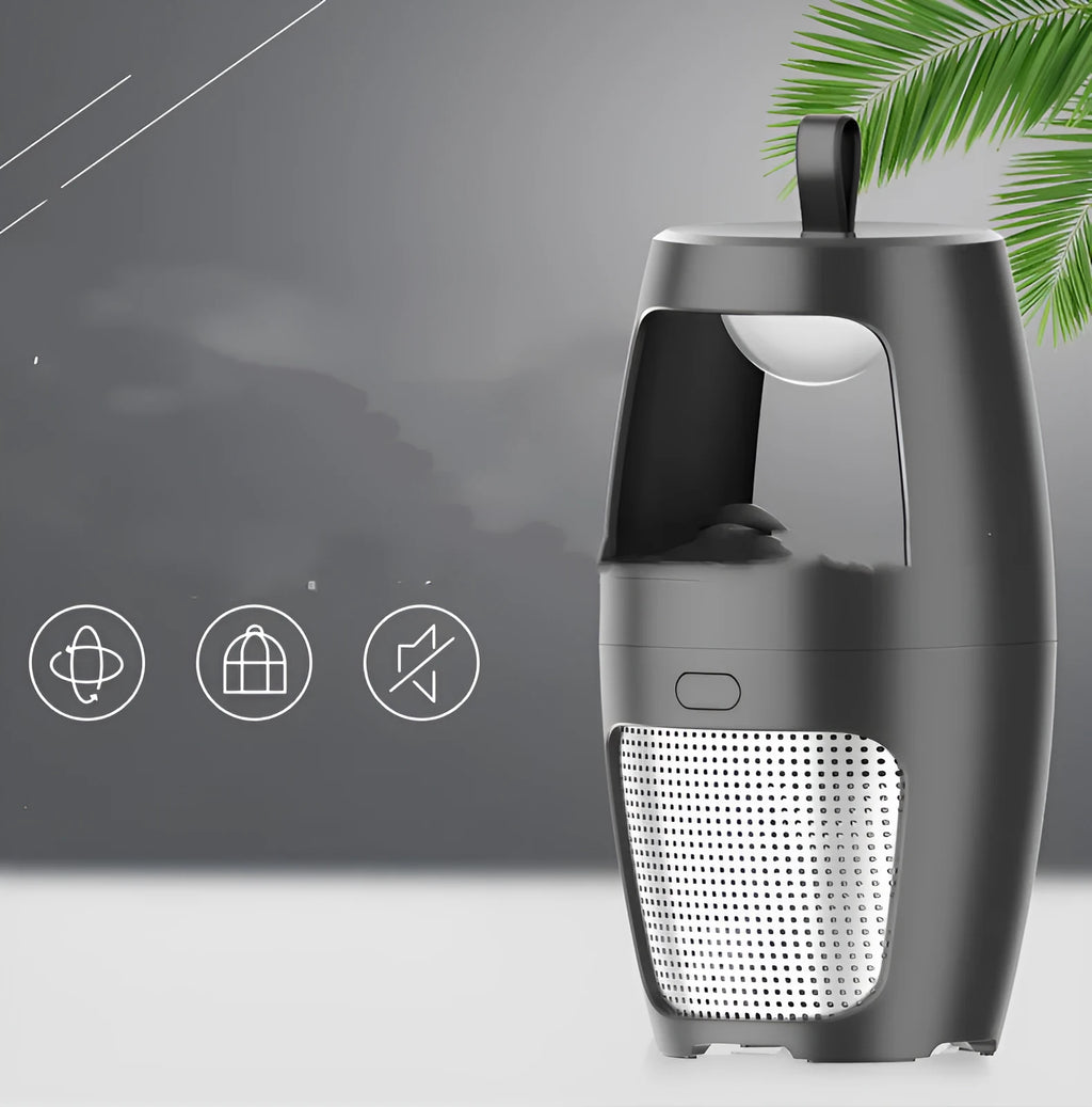 Black and white USB-powered indoor mosquito killer lamp with compact 115mm square base.