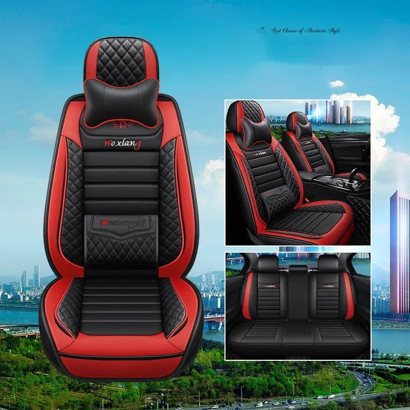 Leather car seat cushion with high elastic sponge filler, shown in a red colour on a car seat.