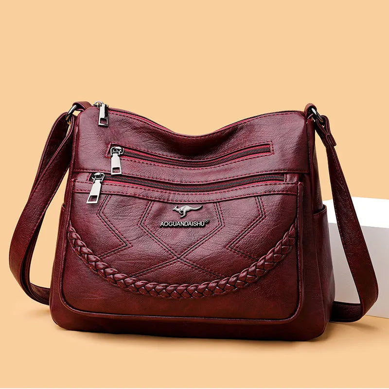 Soft PU leather crossbody shoulder bag in horizontal square shape with large capacity