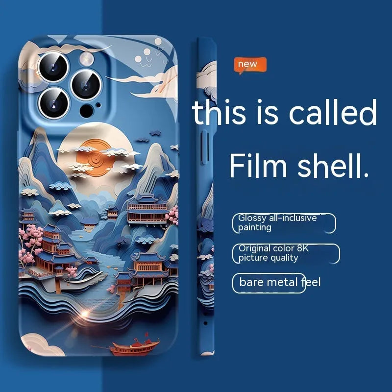 China-Chic paper cuttings liquid film silicone phone case for Apple iPhone with artistic design