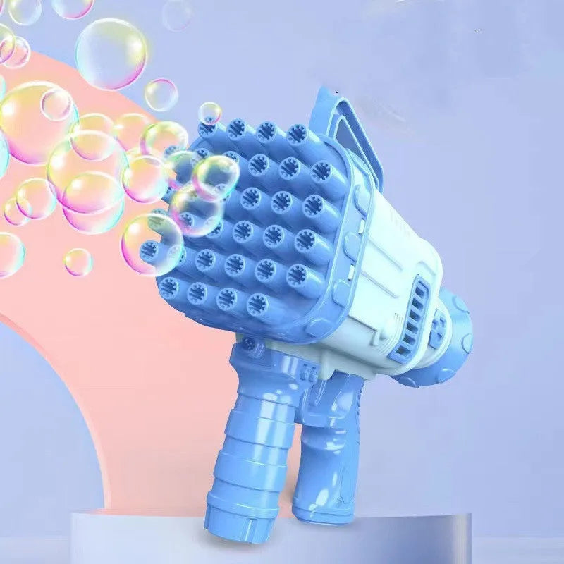 Electric 32-hole bazooka bubble machine gun in cherry pink or sky blue for children's play