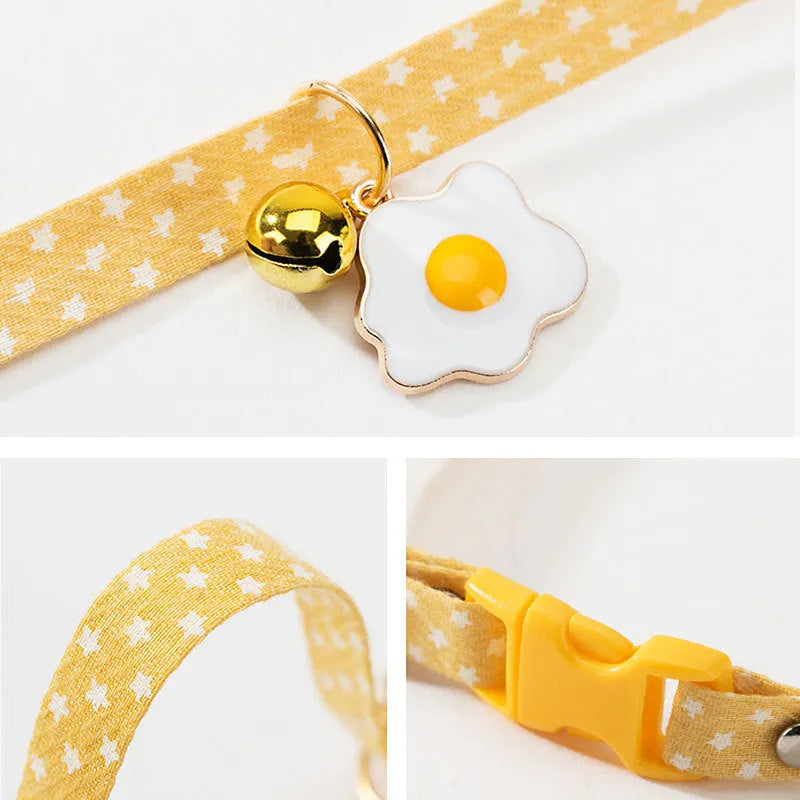 Adjustable cat collar with bell and bow tie for small dogs in green, pink, or yellow.