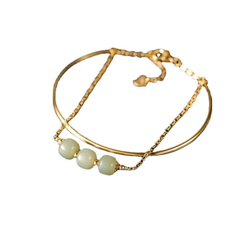 Hetian jade lucky beads bracelet with gold inlay in women's style