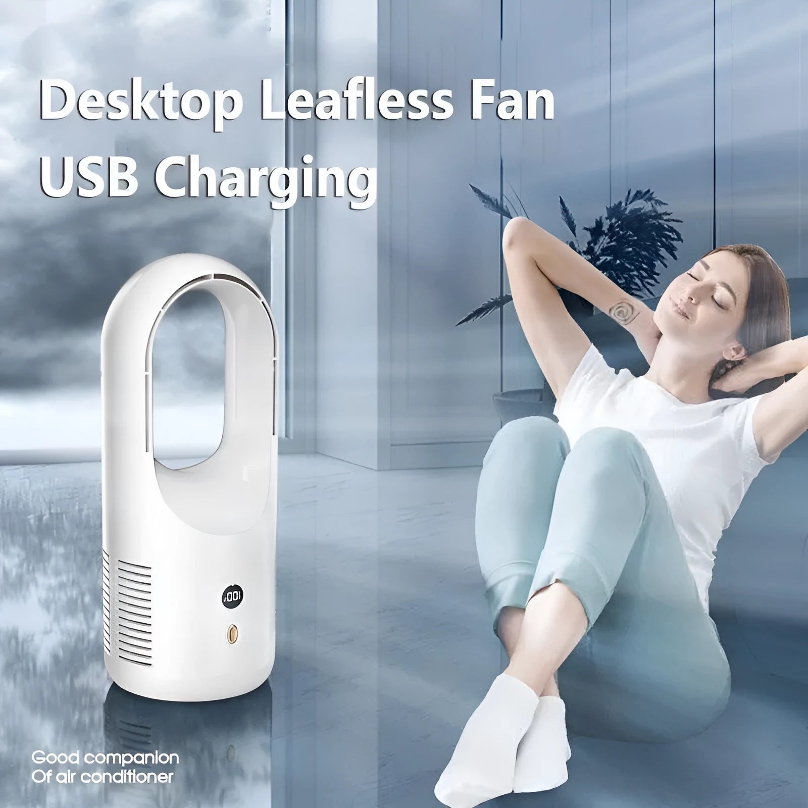 X28 bladeless desktop fan with LED display showing speed settings