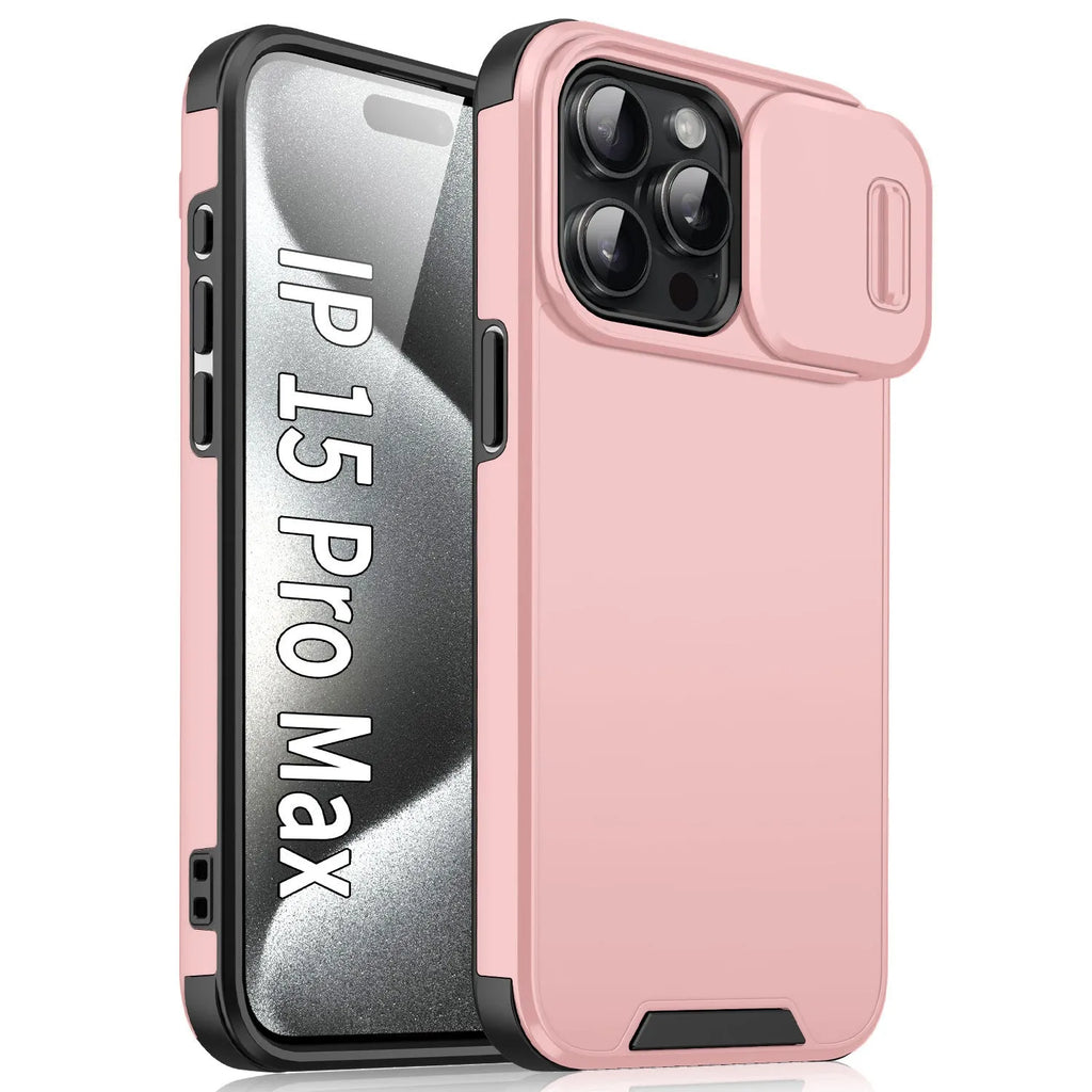 Frosted sliding window phone case for iPhone 14 in black, shockproof TPU PC design