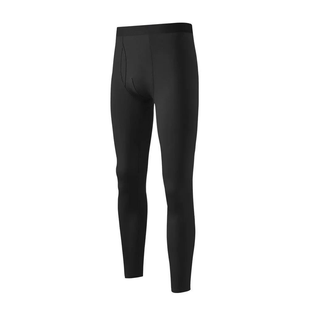 Men's seamless thermal cotton leggings in Olive Green single-layer solid colour anti-static antibacterial warm base layer