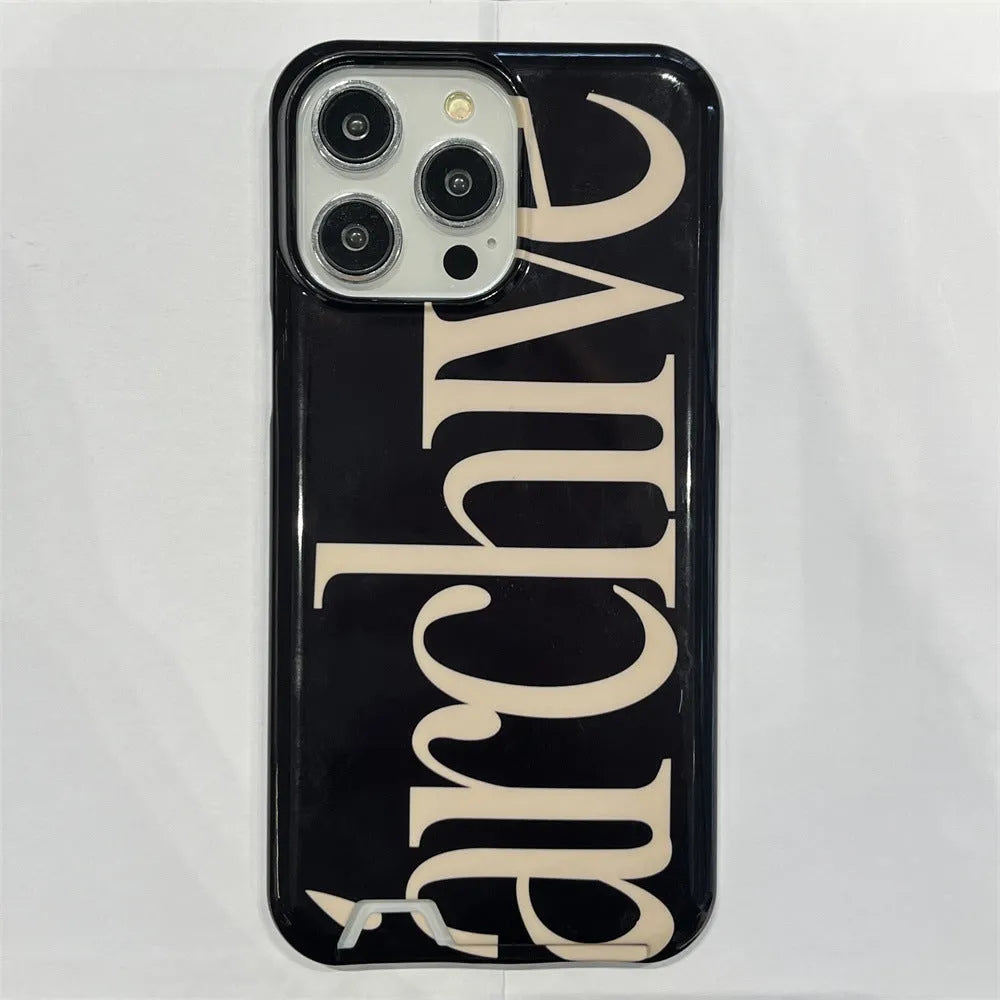 Niche Letter Card Filin hard TPU phone case for Apple iPhone in black side view