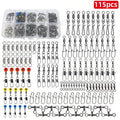Box of 115 fishing connector swivels with rotating sea bean design in plastic and stainless steel