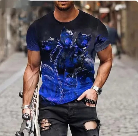 Men's black t-shirt featuring a fierce lion face with raised 3D graphic print.