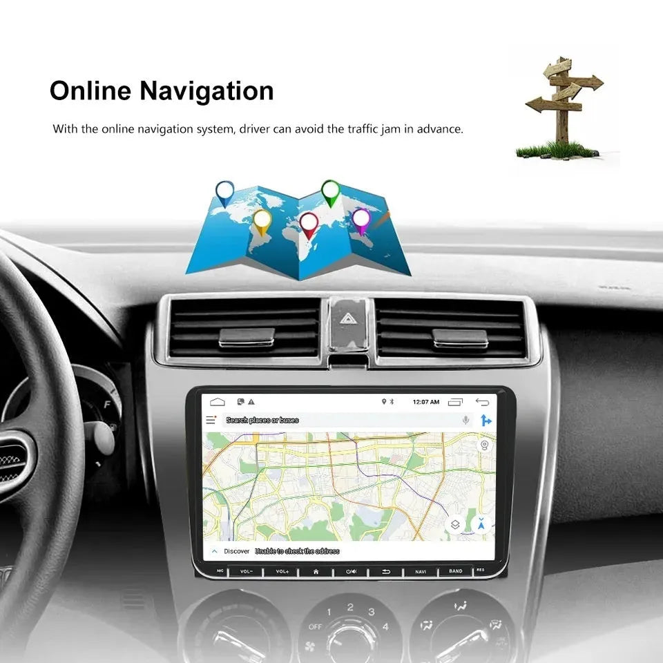 7 inch touchscreen car radio with Android 12, Apple CarPlay, and DVR function in a double DIN chassis