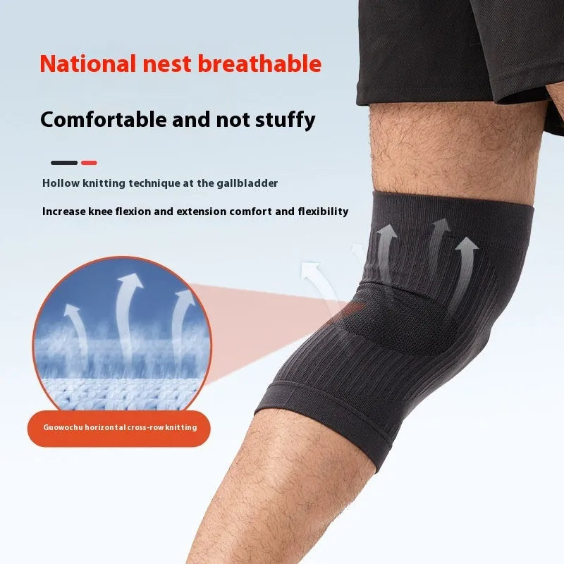 Knit breathable knee pads in pure black, light grey, dark grey, or purplish blue, supplied as a free size pair.