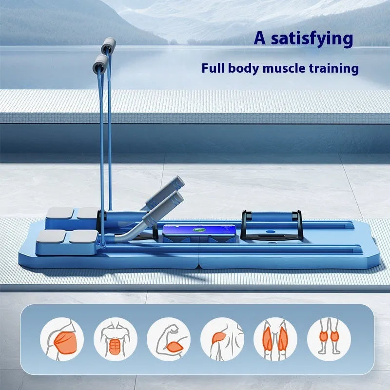 Multifunctional five-in-one fitness training board with abdominal wheel in blue or pink colour