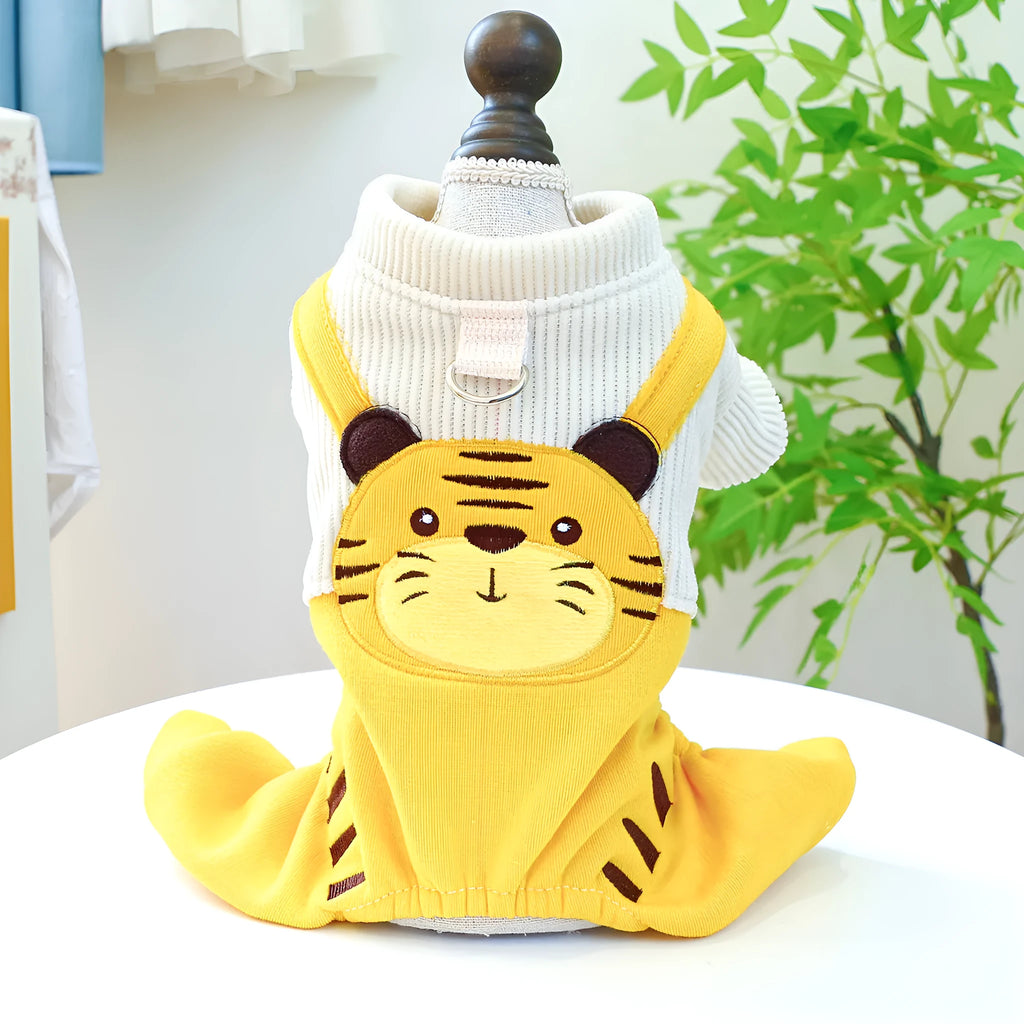Corduroy little tiger overalls suspender pants for dogs, polyester, available in XS to XL sizes