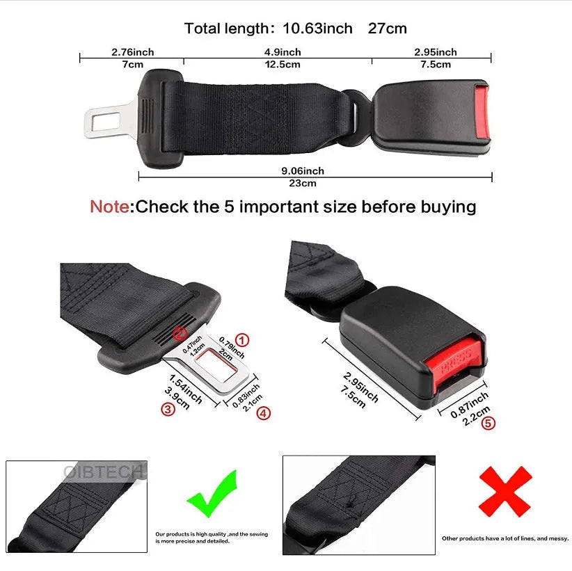 Black 36cm long ribbon car seat belt extender for 21mm inserts