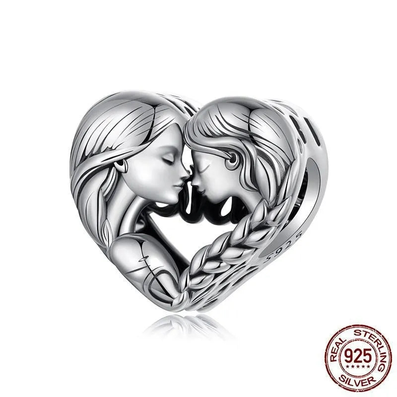 S925 silver Love Sisters charm bead, 1.0x1.1cm with 0.45cm hole, oxidation finish SCC3060