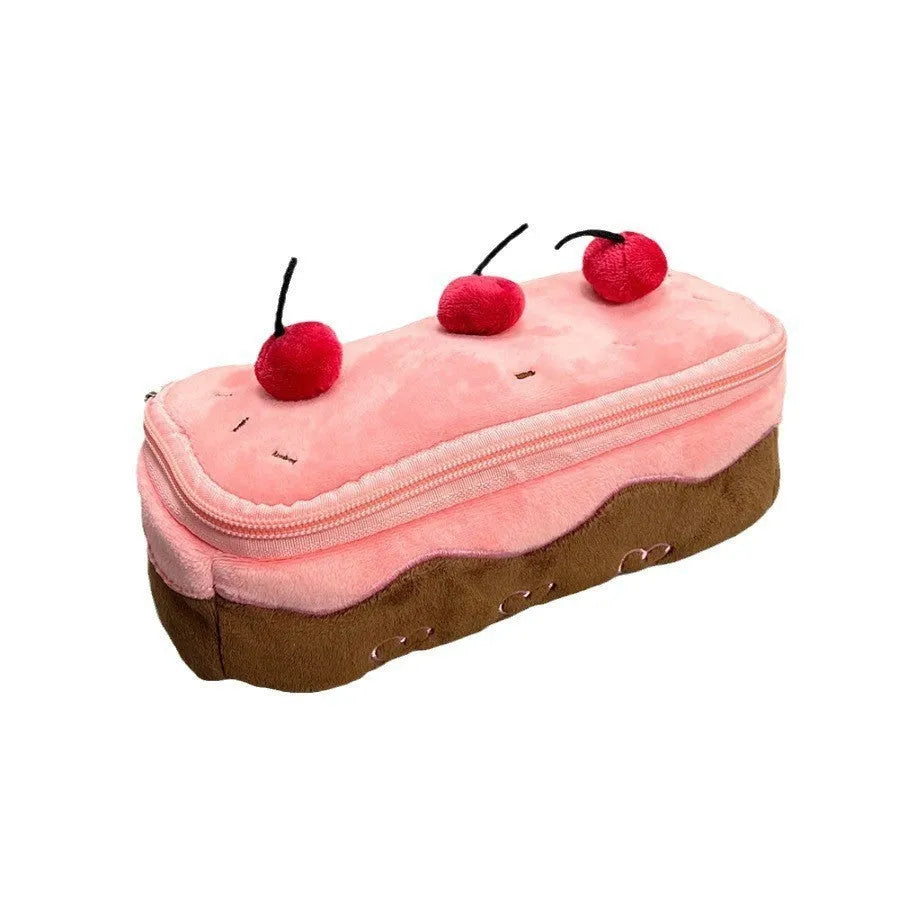 Cherry Cake coloured Korean style velvet plush pencil case.