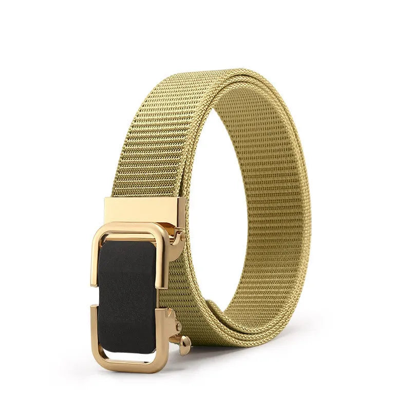 Men's toothless nylon canvas belt with alloy buckle in 120cm length showing colour options