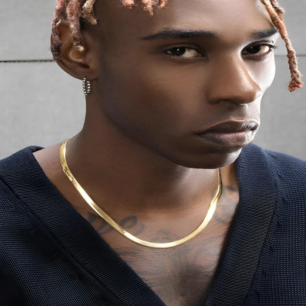 Gold colour flat snake bone necklace for men and women, 50cm chain with 5cm extension, alloy with plated finish