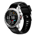 Men's black smart bracelet watch with zinc alloy case and silicone wristband on a wrist.