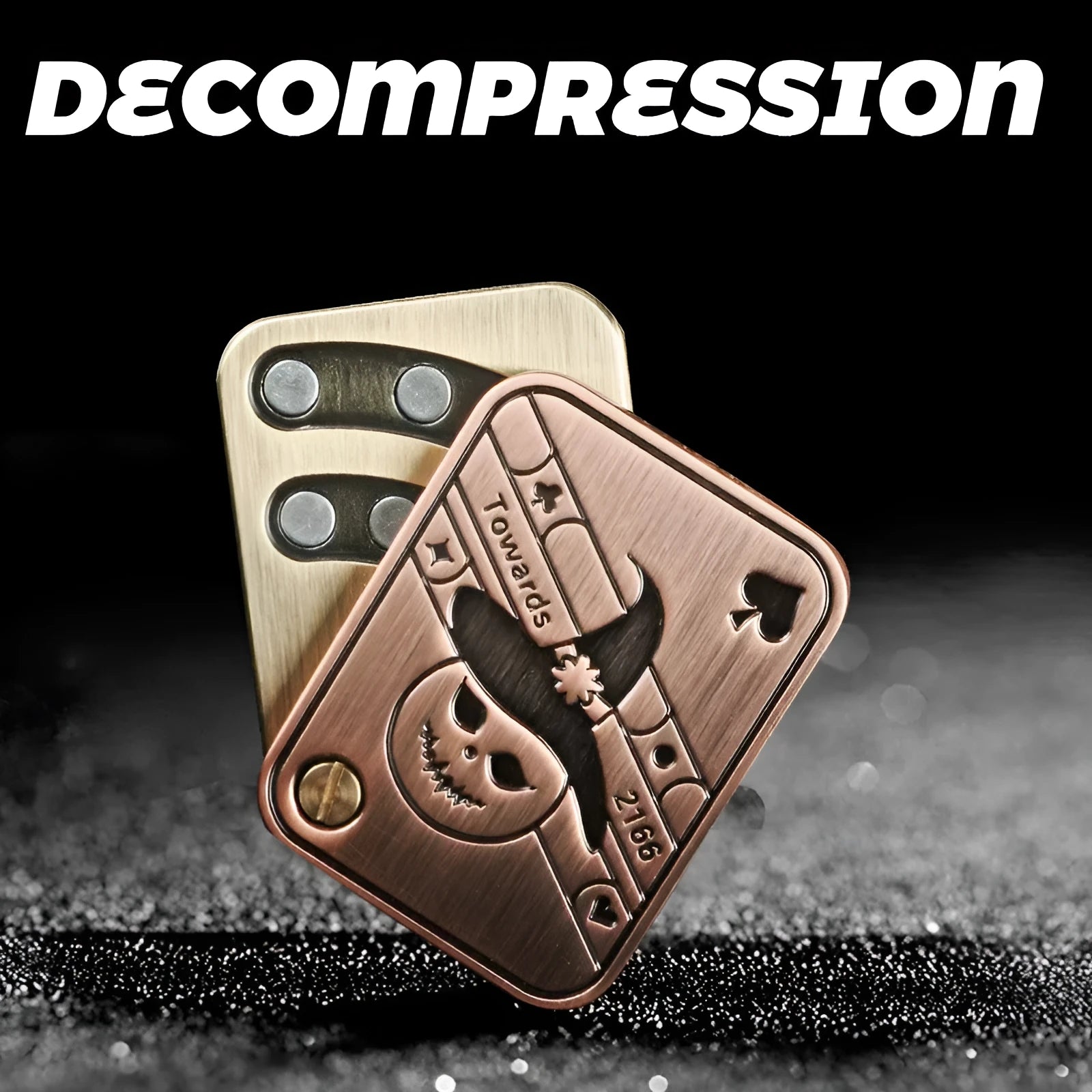Alloy fidget spinner 48x36x4mm with clap coin bronze finish and small leather bag