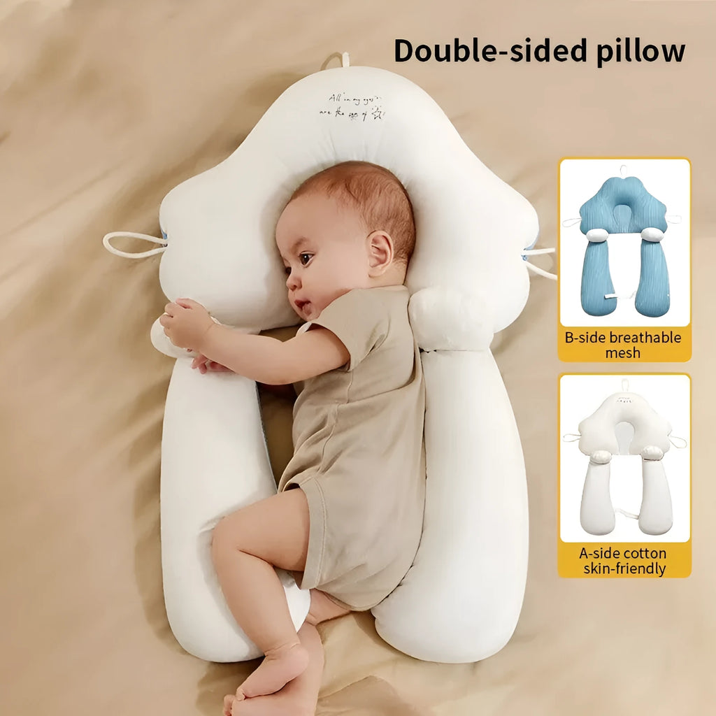 U-shaped baby head shaping pillow in blue white colour with pure cotton cover