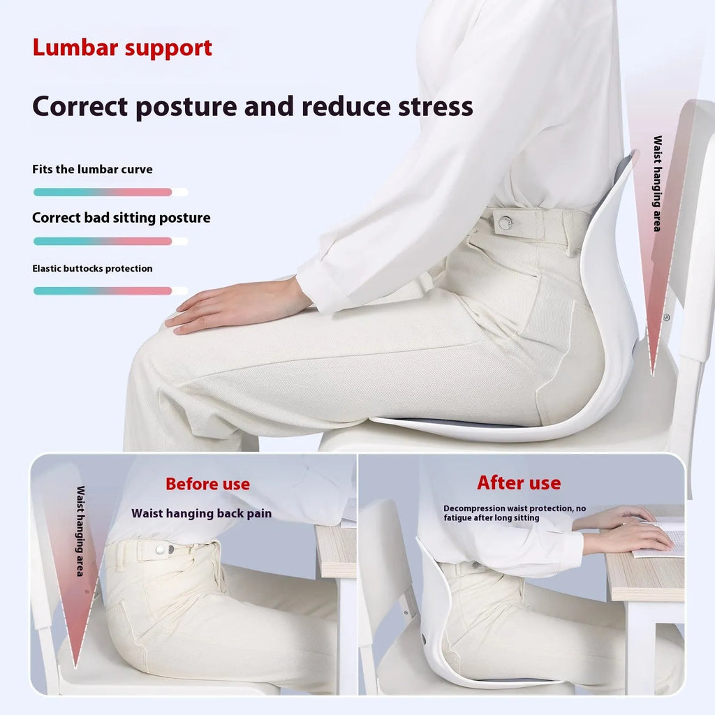 Grey lumbar support cushion with sponge filler for back comfort during extended sitting