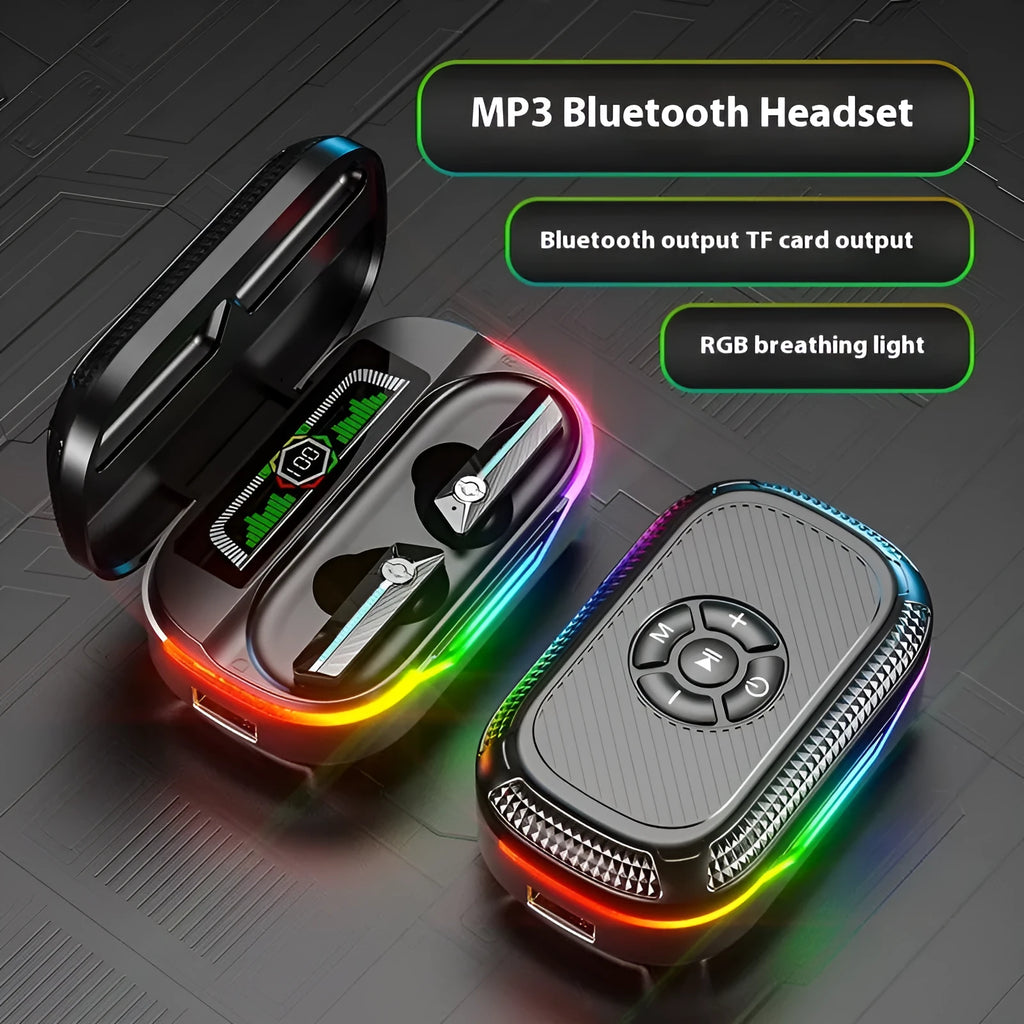 Dual-mode memory MP3 Bluetooth headset in DX-13 Black with digital display and in-ear fit