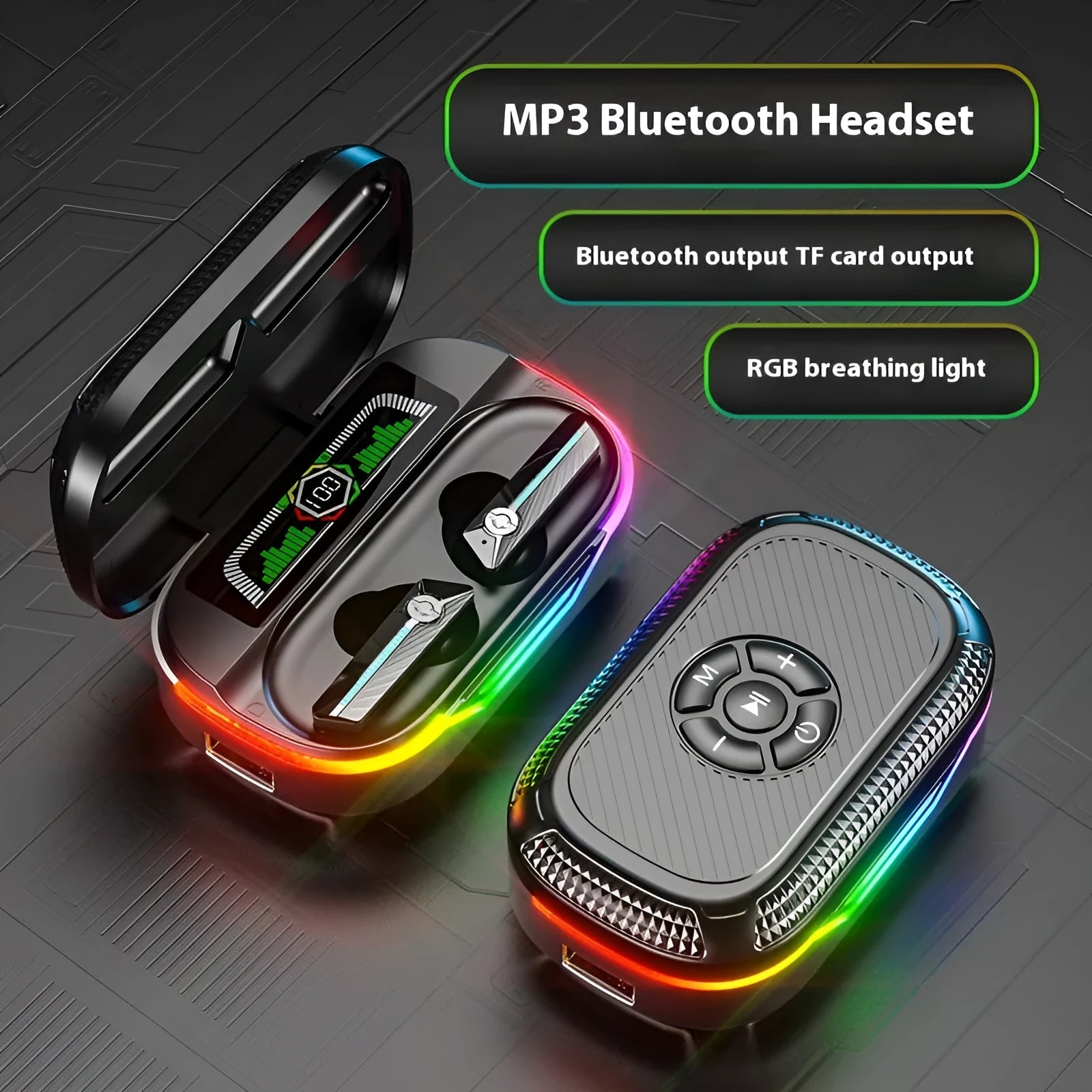 Dual-mode memory MP3 Bluetooth headset in DX-13 Black with digital display and in-ear fit