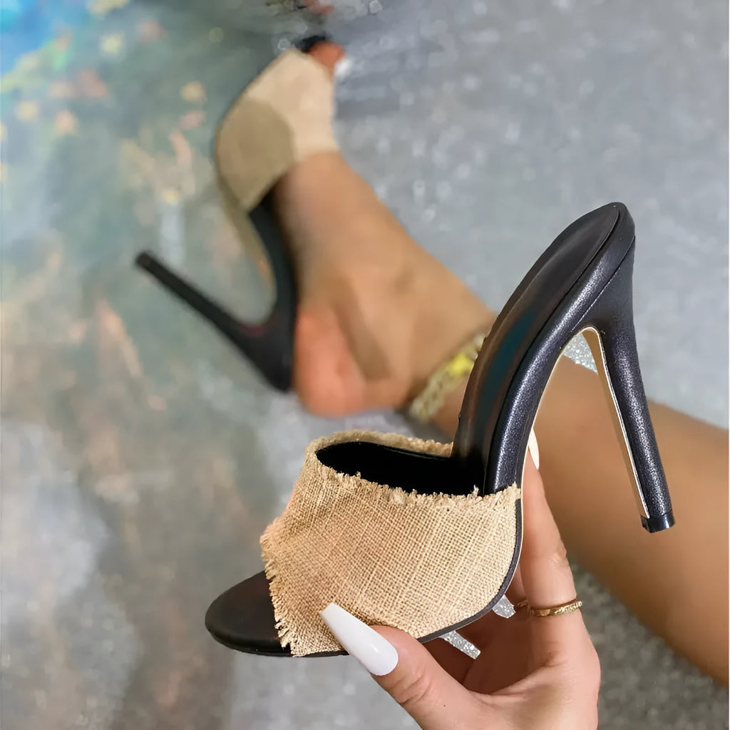 Apricot women's stiletto sandals with separate toe design and sheepskin upper