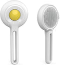 Yellow cat brush with release button, round rubber-tipped pins and stainless steel wire bristles