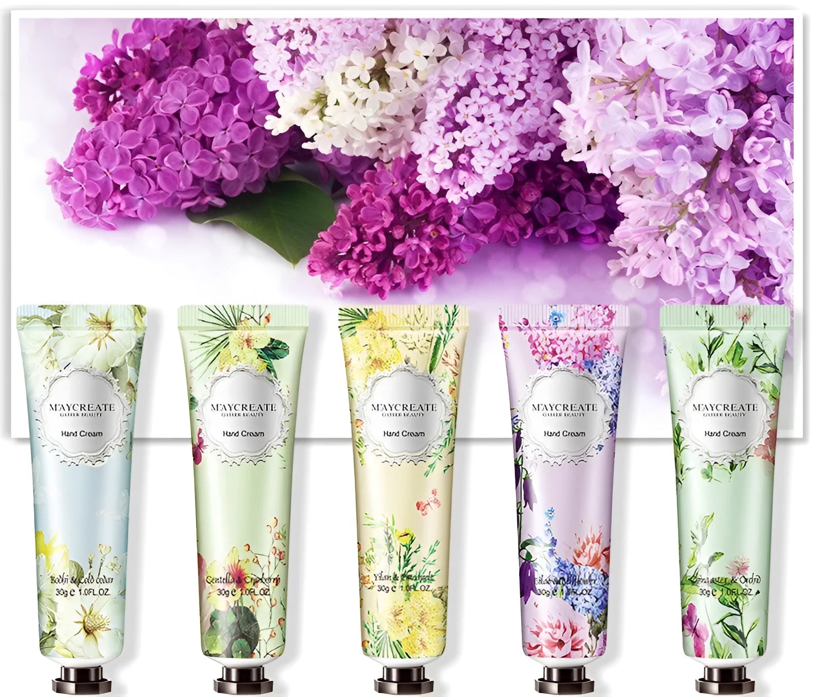 Hand cream tube with floral fragrance, 30g net content, moisturising paste